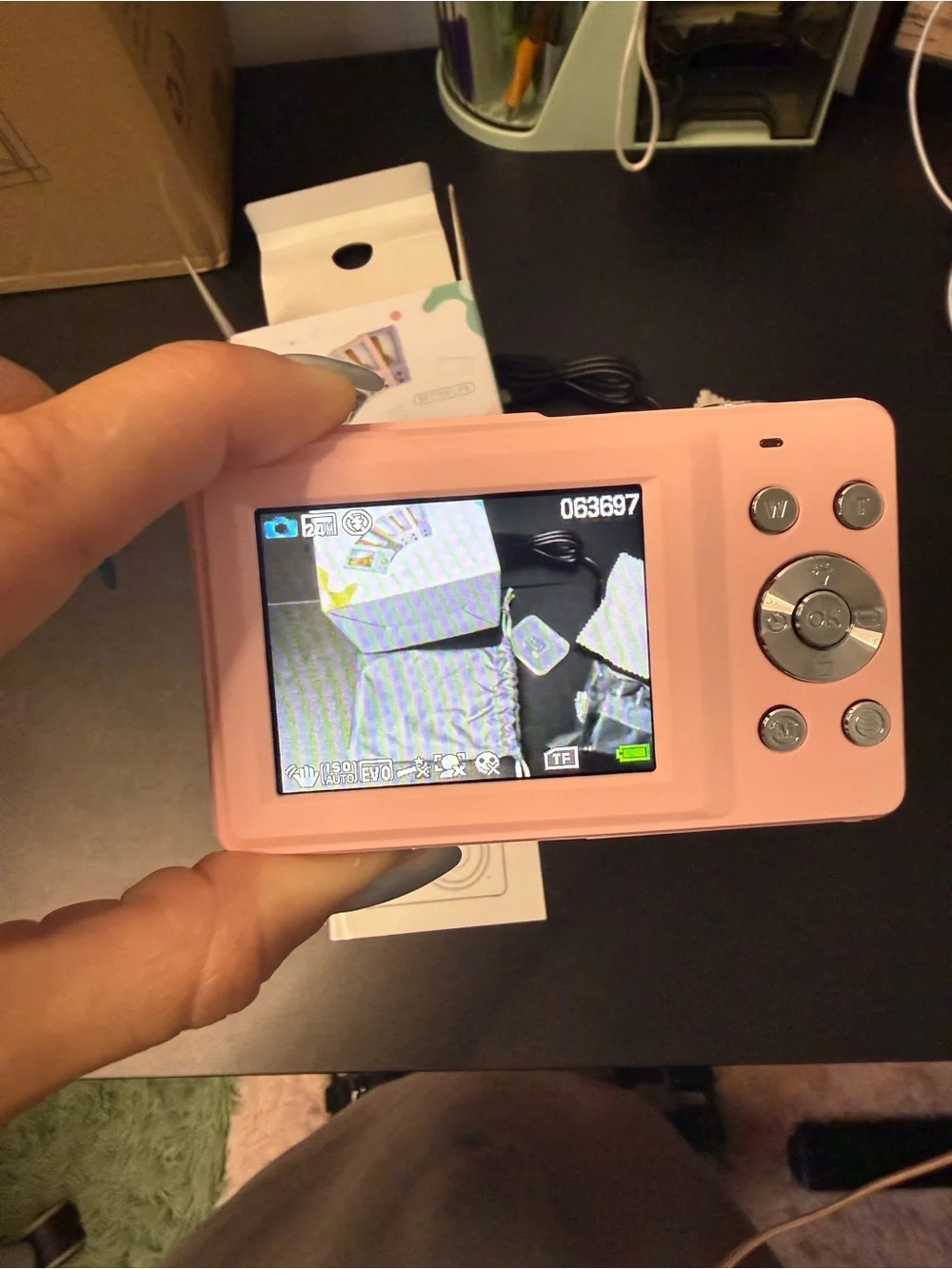 Pink Point-and-Shoot Digital Camera with Accessories